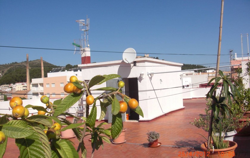 Terrasse au troisième étage avec vu sur montagne , oranger est ville d' Oliva.