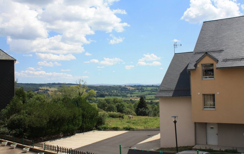 Location de vacances - Studio à Picherande - Vue campagne de la rue avec extrémité bâtiment B