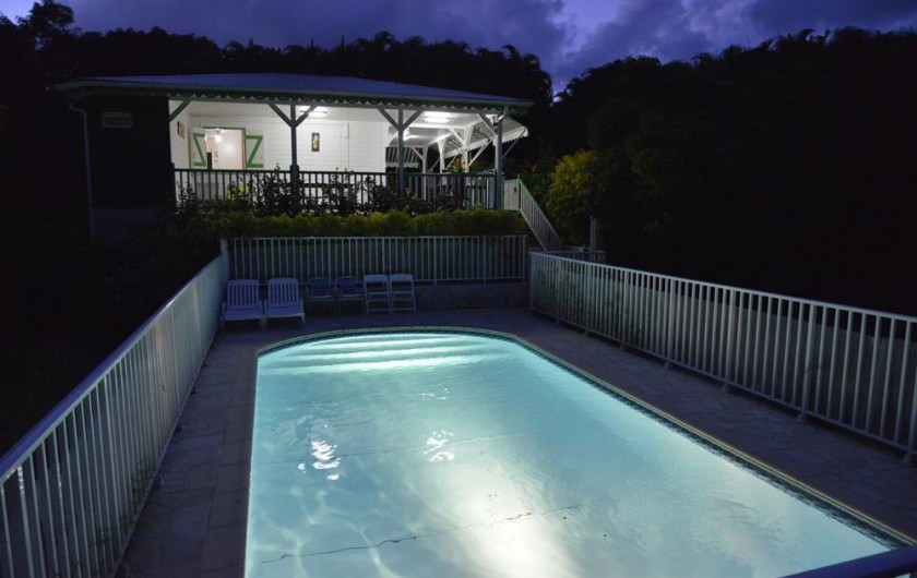 Location de vacances - Bungalow - Mobilhome à Le François - Piscine et terrasse d'une de nos villas de nuit.