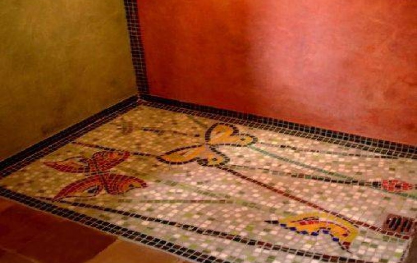 Location de vacances - Gîte à Lentillac-du-Causse - salle de bain douche italienne déco mosaîque