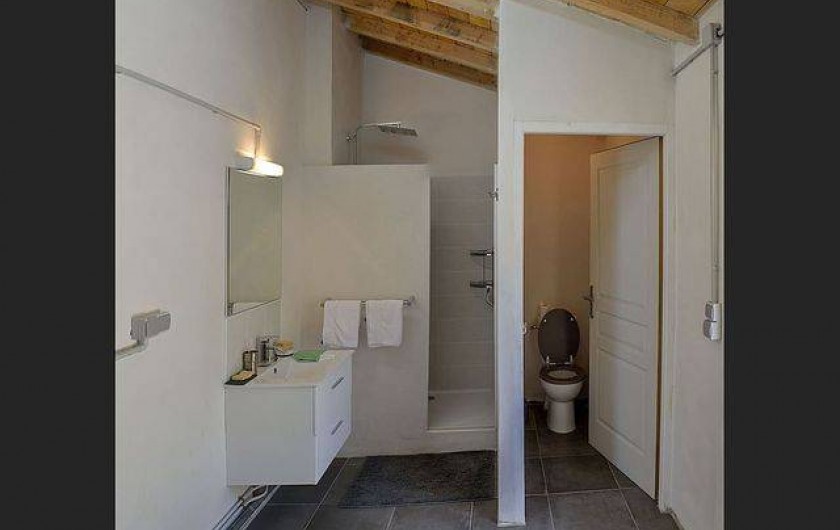 Location de vacances - Roulotte à Pernes-les-Fontaines - Salle d'eau : douche, lavabo, WC attenant à l'espace jacuzzi