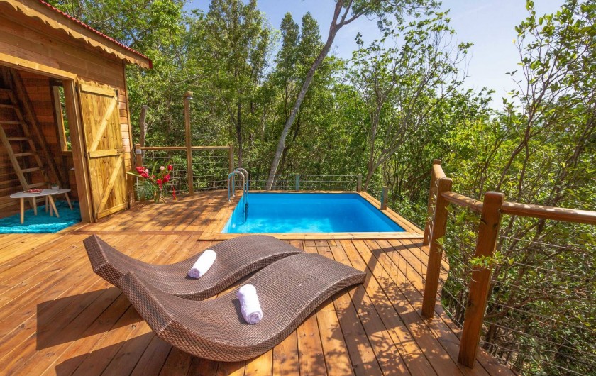 Location de vacances - Cabane dans les arbres à Deshaies - Cabane perchée avec piscine privée Jungle Lodge