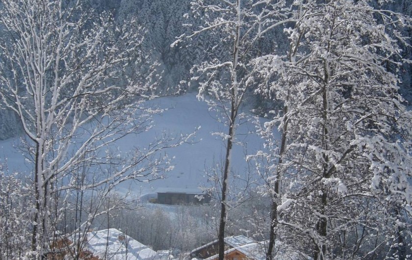 Location de vacances - Chalet à Le Grand-Bornand - par la fenêtre du studio l'hiver ....