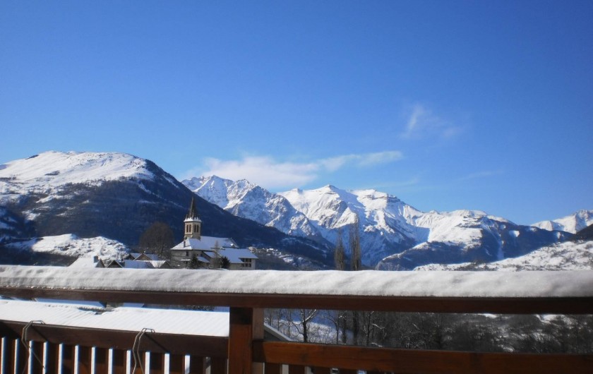 Location de vacances - Chalet à Mizoën - vue de la terrasse l' hiver