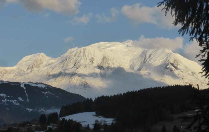 Location de vacances - Chalet à Combloux - Vue du balcon vers Mont Blanc
