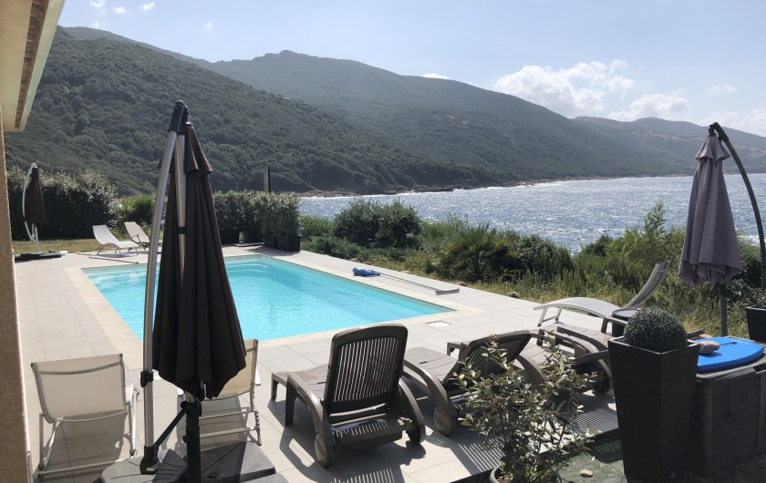 Location de vacances - Villa à Calcatoggio - Terrasse piscine vue mer