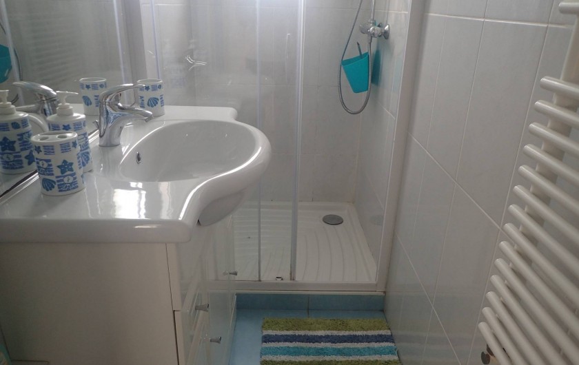 Location de vacances - Villa à Saint-Hilaire-de-Riez - salle d'eau avec une petite fenêtre,  sa douche et vasque ,