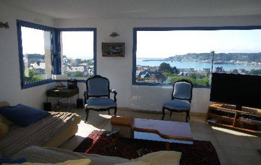Location de vacances - Villa à Erquy - salon vue sur mer/port et cap d'Erquy