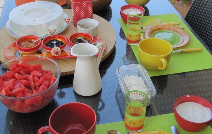 Location de vacances - Chambre d'hôtes à Soulac-sur-Mer - Soulac'Ouette - Petit-déjeuner complet en terrasse