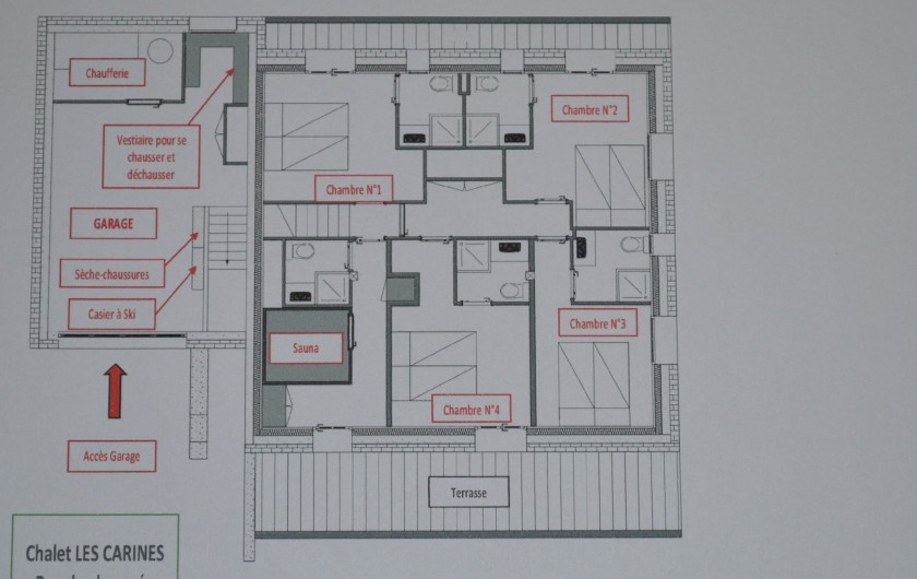 Location de vacances - Chalet à L'Alpe d'Huez - plan du rez de jardin