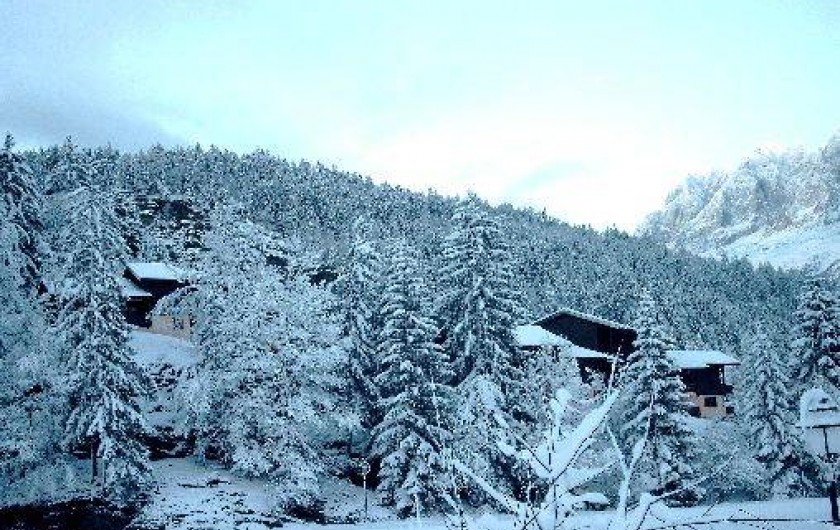 Location de vacances - Appartement à Les Houches - La résidence en hiver vue du lac