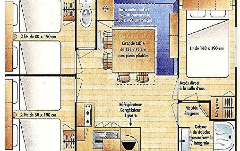 Location de vacances - Bungalow - Mobilhome à Ghisonaccia - Plan général intérieur