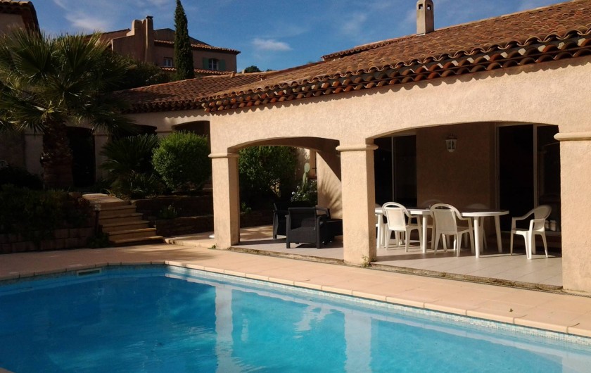 Location de vacances - Villa à Sainte-Maxime - Terrasse du séjour et piscine