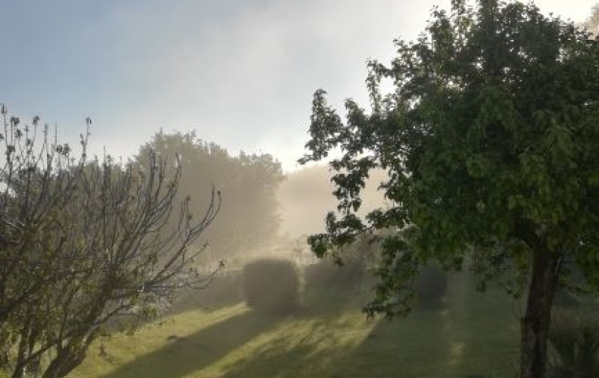 Location de vacances - Chambre d'hôtes à Saint-Avit-Sénieur - Au petit matin, le jardin derrière. Photo côté est