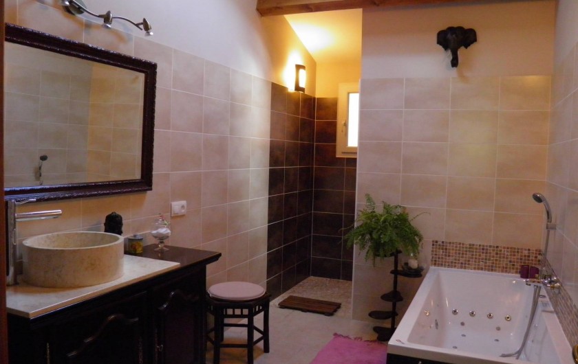 Location de vacances - Villa à Saint-Michel-d'Euzet - La salle de bain avec baignoire balnéo et douche italienne