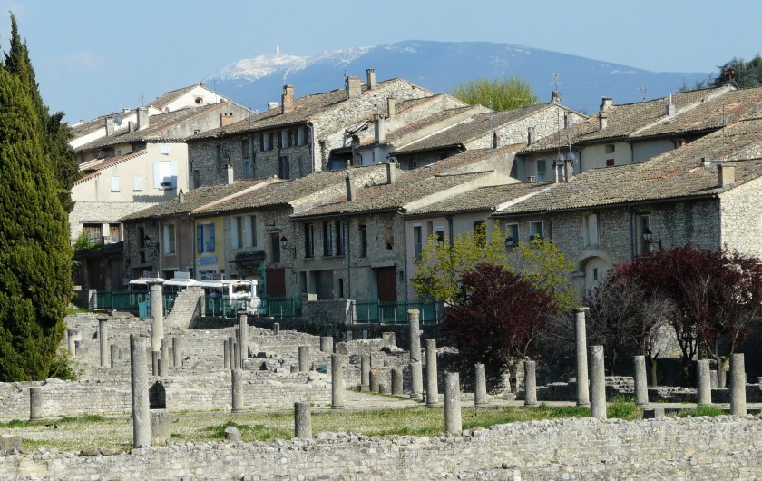 Location de vacances - Villa à Vaison-la-Romaine - ruines romaines, en arrière plan le mont Ventoux