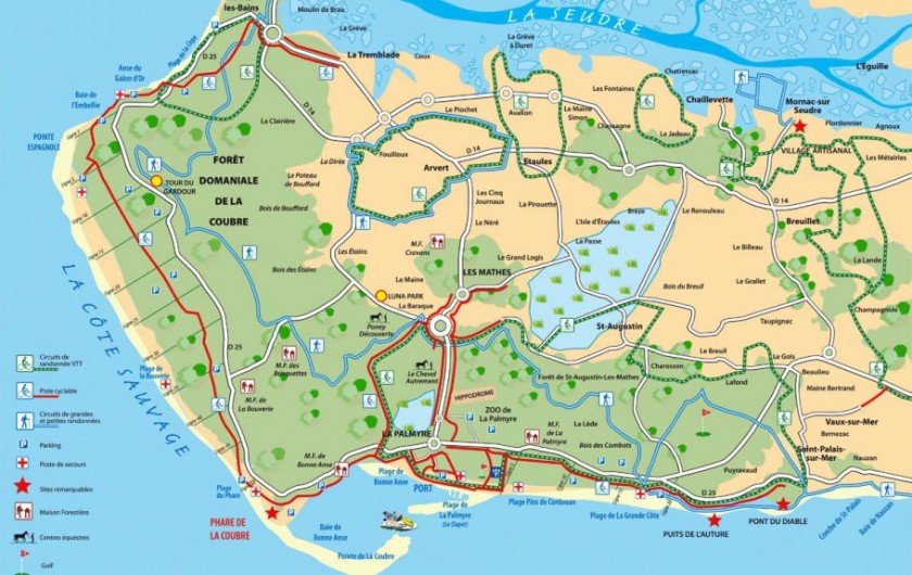 Plan des plages et des sentiers vélos