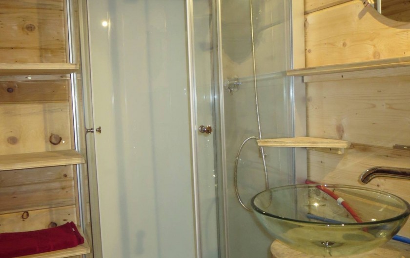 Location de vacances - Cabane dans les arbres à Bellecombe - Cabine de douche et lavabo