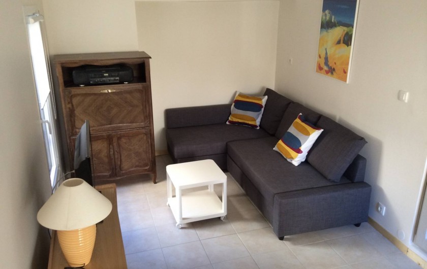 Location de vacances - Chalet à Saint-Martin-de-Brômes - le salon avec canapé convertible