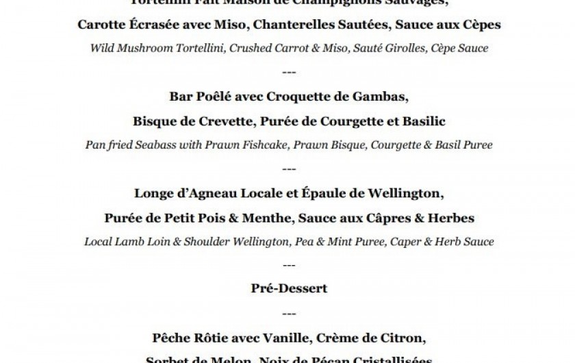 Location de vacances - Chambre d'hôtes à Les Gets - notre menu degustation