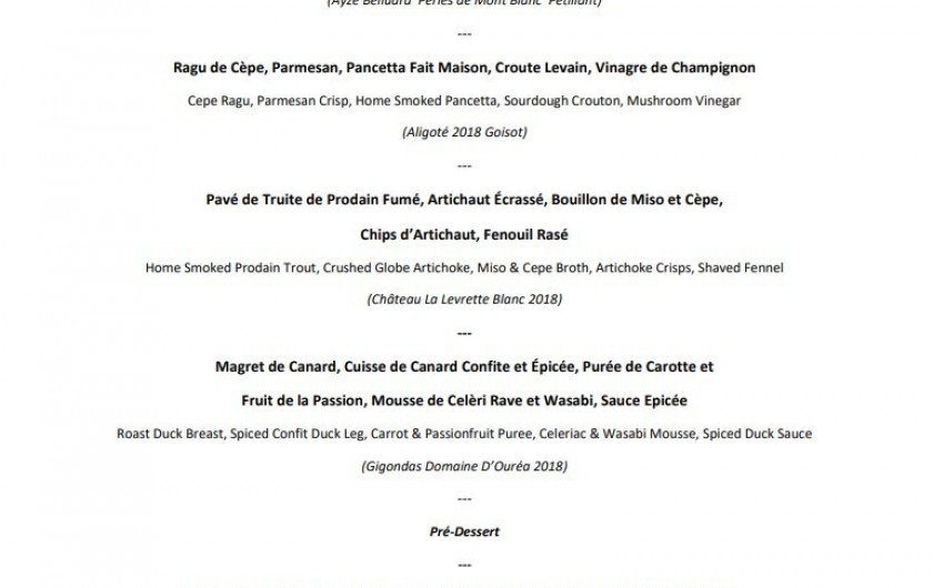 Location de vacances - Chambre d'hôtes à Les Gets - menu degustation