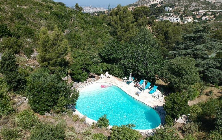 Location de vacances - Villa à Marseille - La piscine dans son écrin de verdure invisible des voisins