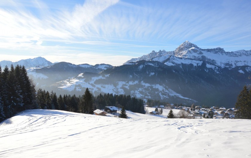 Location de vacances - Chalet à Crest-Voland - Vue depuis la piste de ski côté Crest-Voland