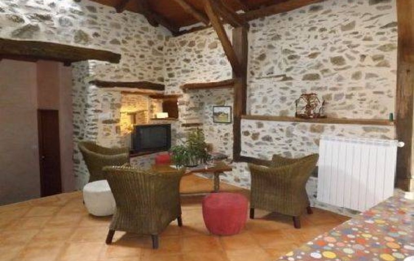 Location de vacances - Gîte à Saint-Étienne-de-Maurs - Coin salon avec canapé et télévision écran plat