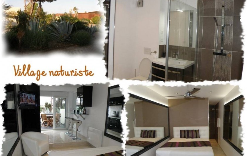 Location de vacances - Studio à Le Cap d'Agde - Lavabo, wx, grande douche (2 personnes) à l'italienne.
Grand lit double en 160