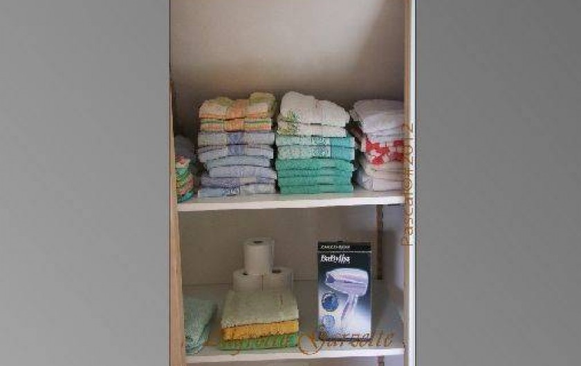 Location de vacances - Gîte à Pleudihen-sur-Rance - Placard,
Serviettes de toilette
Draps de bain
Gants de toilette
