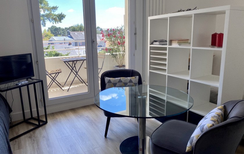 Location de vacances - Studio à Nantes - Salon avec vue sur balcon fleuri