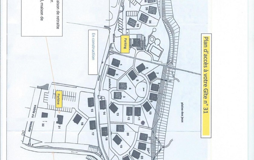 Location de vacances - Chalet à Saint-Geniez-d'Olt - Plan de situation du village vacance avec emplacement du gîte