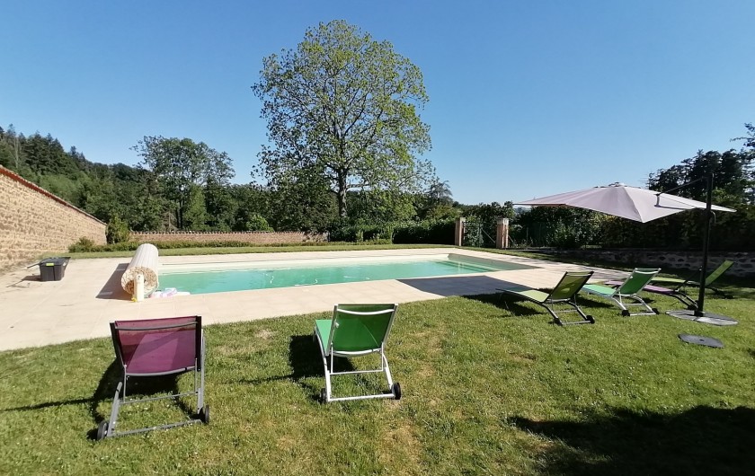 Location de vacances - Gîte à Pomeys - La grande piscine (temps partagé) de 5m x 12m avec vue sur les forêts.