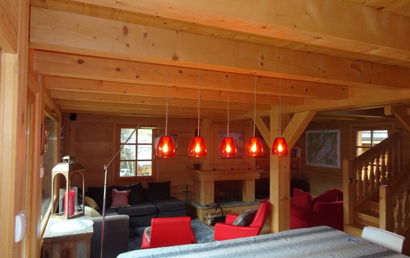 Location de vacances - Chalet à Les Contamines-Montjoie - Salle à manger + salons et coin TV