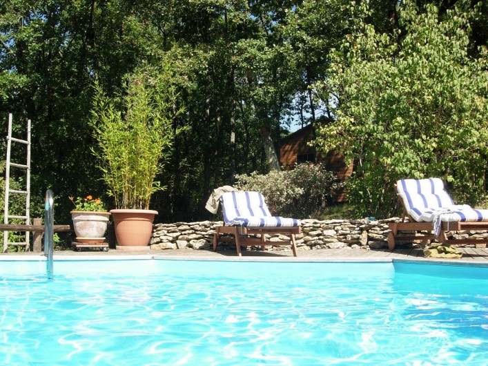 Location de vacances - Gîte à Aubas - Votre piscine privative plein sud sur terrasse bois devant la maison.