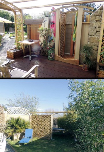 Location de vacances - Gîte à Saint-Jean-Trolimon - Pergola avec terrasse couverte et douche extérieure…