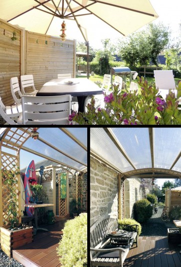 Location de vacances - Gîte à Saint-Jean-Trolimon - Pergola avec terrasse couverte et douche extérieure (eau chaude)