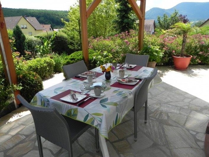 Location de vacances - Chambre d'hôtes à Saint-Pierre-Bois - petit déjeuner en table d'été