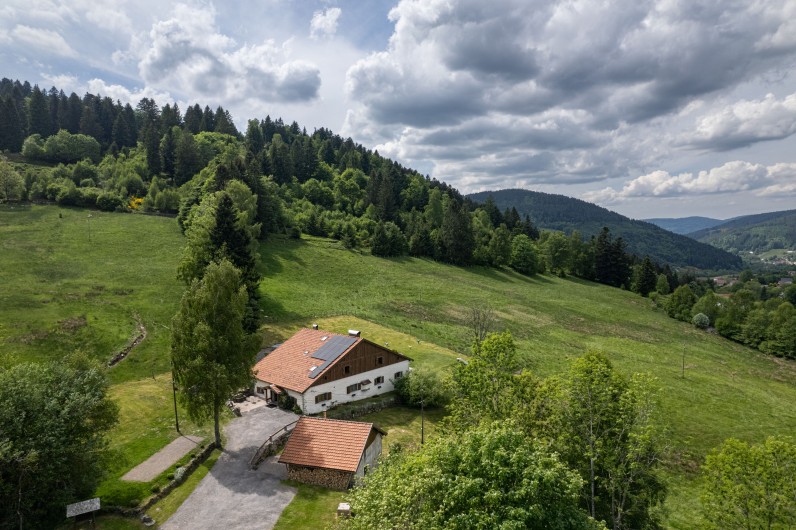 Location de vacances - Chalet à Ventron - La Ferme dans son écrin de verdure, avec le terrain de pétanque.
