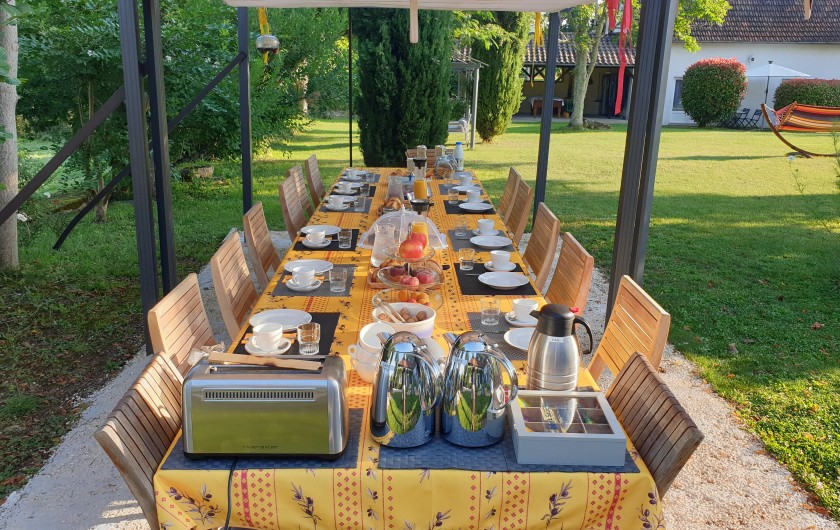 Location de vacances - Chambre d'hôtes à Simeyrols - Petit déjeuner dans le jardin