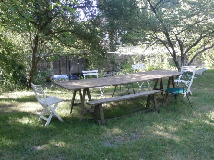 Location de vacances - Maison - Villa à Yvré-l'Évêque - A table sous les arbres .