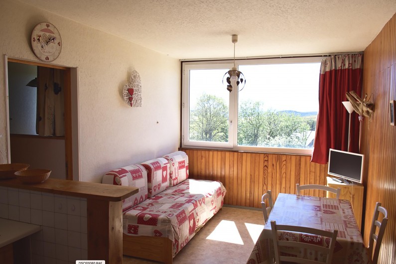 Location de vacances - Appartement à Super Besse - pièce à vivre vu de la porte d'entrée
