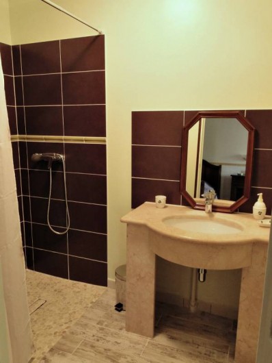 Location de vacances - Chambre d'hôtes à Andilly - La salle de bains de la chambre Vignes Vasque en marbre et douche à l'italienne