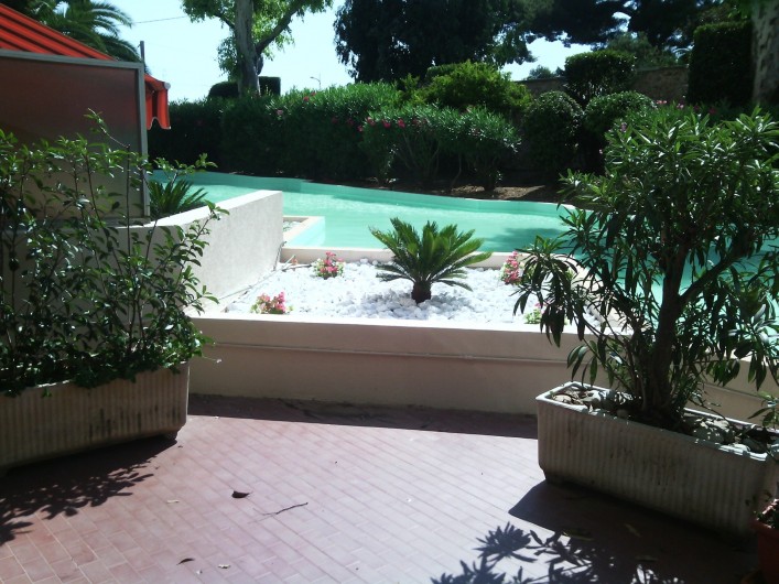 Location de vacances - Appartement à Cannes - Cannes beach- Bassins devant terrasse privative