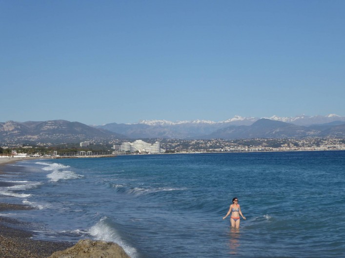 Location de vacances - Appartement à Antibes - Baignade en Novembre ! Jolie vue de la montagne depuis la plage à 10mn à pied