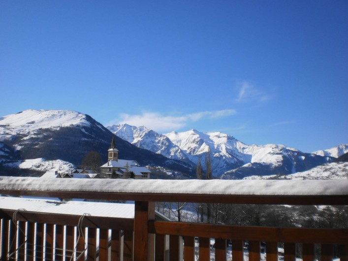 Location de vacances - Chalet à Mizoën - vue de la terrasse l' hiver