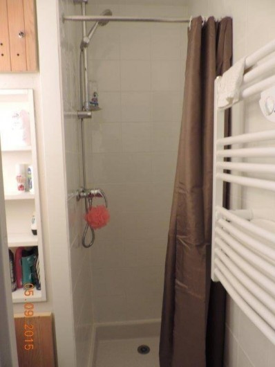 Location de vacances - Studio à Les Deux Alpes - salle de bain, douche et sèche serviettes