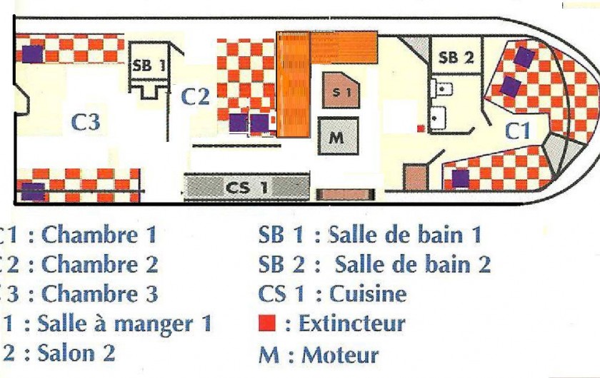 Location de vacances - Péniche à Sète - Le plan d'ensemble en détail !