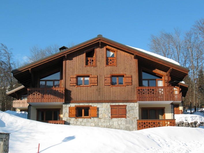 Location de vacances - Appartement à Les Carroz d'Arâches - vue du chalet l'hiver