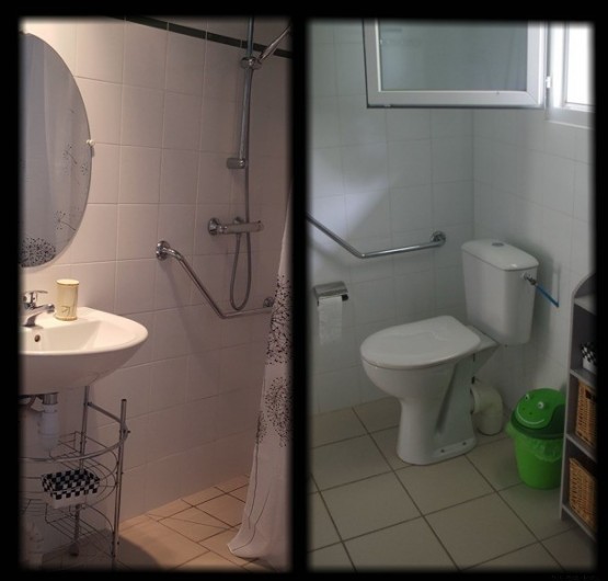 Location de vacances - Gîte à Angoumé - RDC : Sdb  6.00m² (douche, lavabo, WC) accessible pers. à mobilité réduite